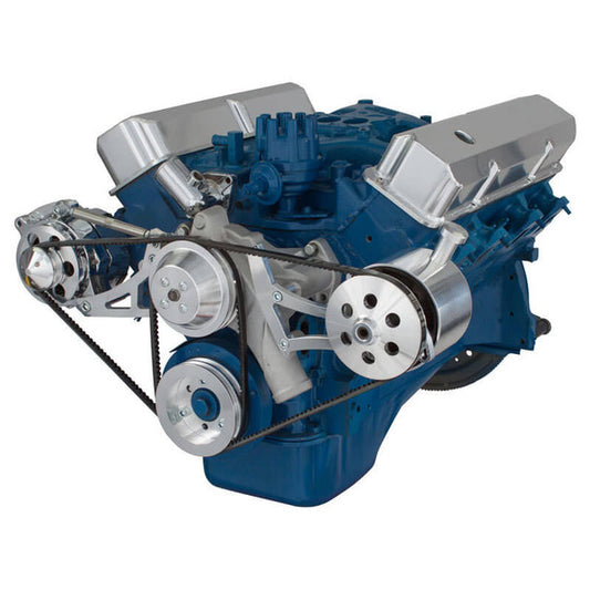 Ford 390 V-Belt System - Alternator & Power Steering with Ford Pump - Polished
