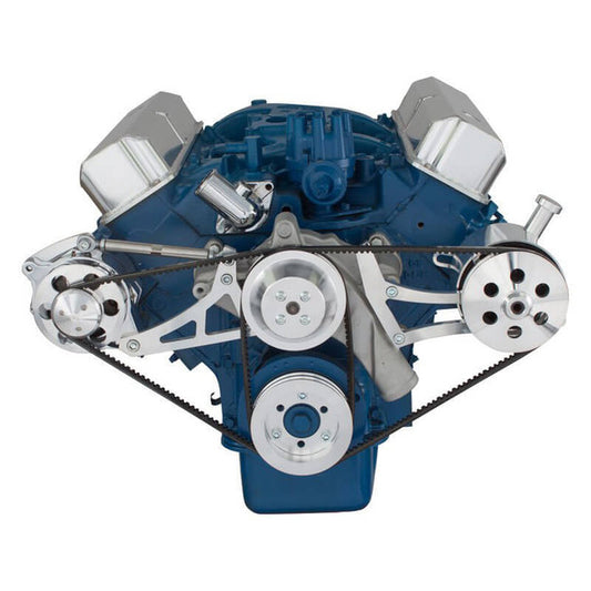 Ford 390 V-Belt System - Alternator & Power Steering with Ford Pump - Polished