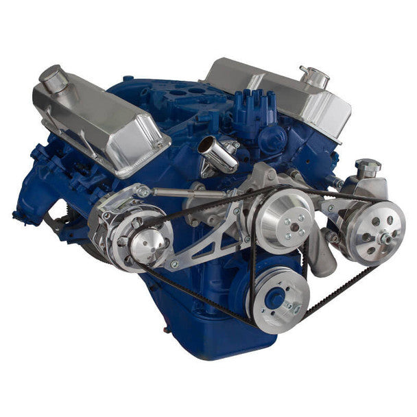 Ford 390 V-Belt System - Alternator & Power Steering with Saginaw Pump - Polished
