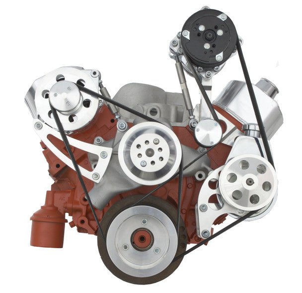 Chevy Big Block Serpentine Conversion Kit - High Mount ALT- Power Steering, AC, Long Water Pump - Polished