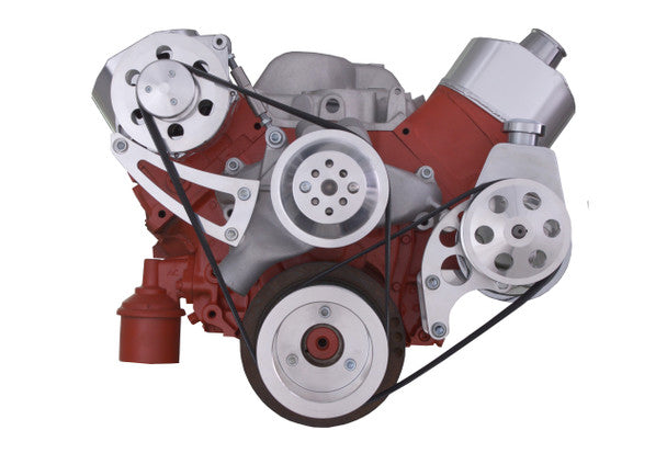 Chevy Big Block Serpentine Conversion Kit - High Mount ALT - Power Steering, Long Water Pump - Polished