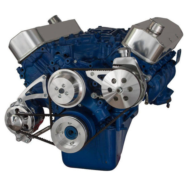 Big Block Ford Pulley System (429 & 460) Power Steering with Low Mount Alternator - Polished