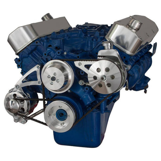 Big Block Ford Pulley System (429 & 460) Power Steering with Low Mount Alternator - Polished