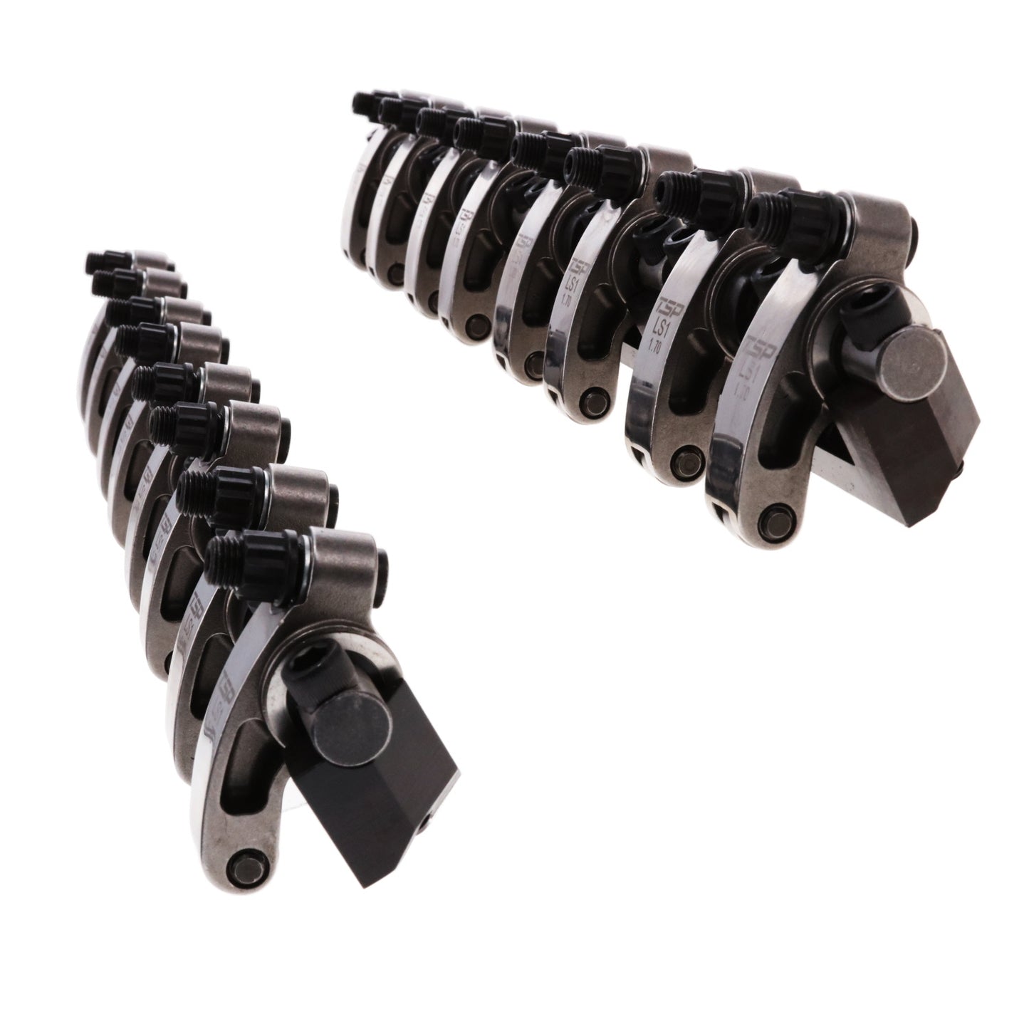 Chevy LS1 Stainless Steel Shaft Pro Series Rocker Arm System, 1.7 Ratio, Needle Bearing Trunnion, Needle Bearing Tip