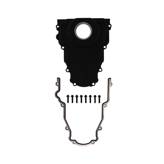 GM LS 1-Piece Aluminum Timing Cover with Crank Seal and Gasket - Black