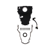 GM LS 1-Piece Aluminum Timing Cover with Cam Position Sensor Provision, Harness, Crank Seal, and Gasket - Black