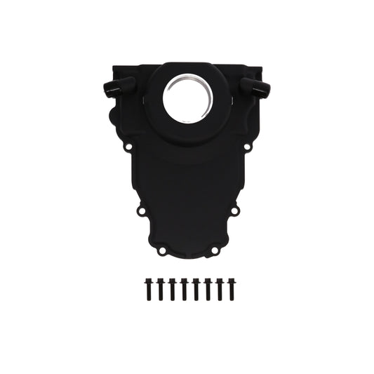 GM LS 1-Piece Aluminum Timing Cover with Turbo Oil Drain Return - Black
