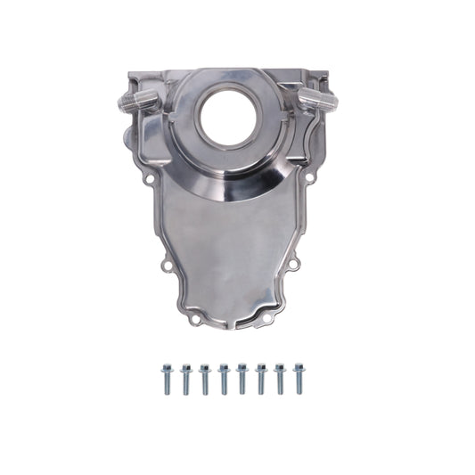 GM LS 1-Piece Aluminum Timing Cover with Turbo Oil Drain Return - Polished