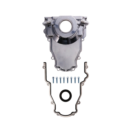 GM LS 1-Piece Aluminum Timing Cover with Turbo Oil Drain Return, Crank Seal, and Gasket - Polished
