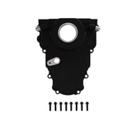 GM LS 1-Piece Aluminum Timing Cover with Turbo Oil Drain Return and Cam Position Sensor Provision - Black