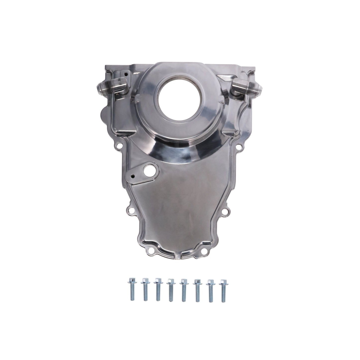 GM LS 1-Piece Aluminum Timing Cover with Turbo Oil Drain Return and Cam Position Sensor Provision - Polished