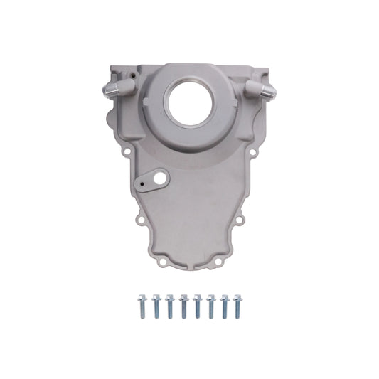 GM LS 1-Piece Aluminum Timing Cover with Turbo Oil Drain Return and Cam Position Sensor Provision - Satin