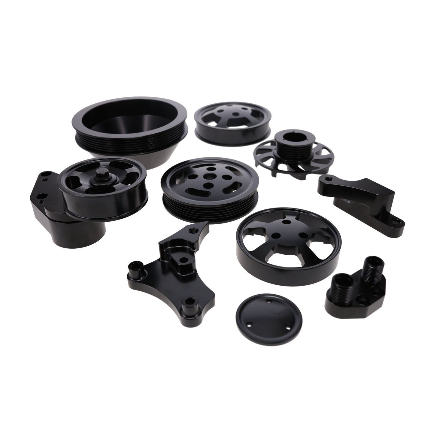 GM LS Serpentine Front Drive System Brackets, Pulleys, and Belt Tensioner - Black