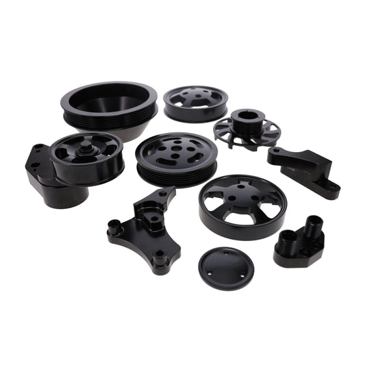 GM LS Serpentine Front Drive System Brackets, Pulleys, and Belt Tensioner - Black