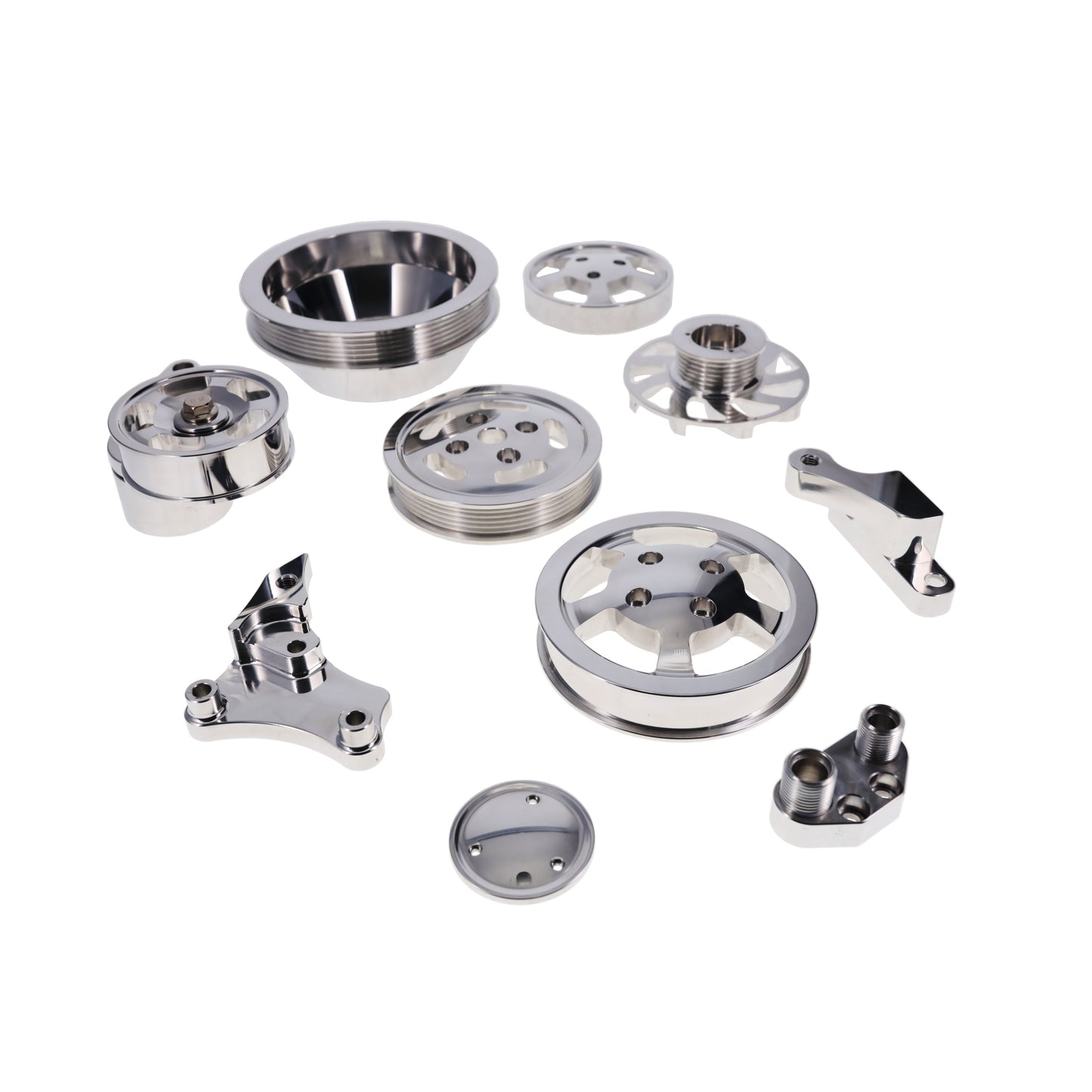 GM LS Serpentine Front Drive System Brackets, Pulleys, and Belt Tensioner - Polished