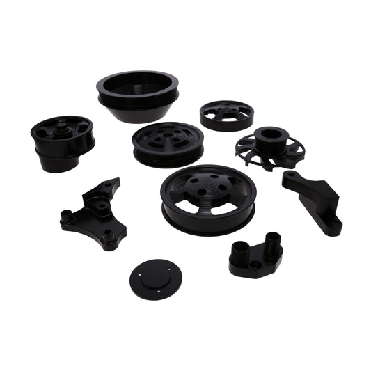 V Series GM LS Serpentine Front Drive System Brackets, Pulleys, and Belt Tensioner - Black