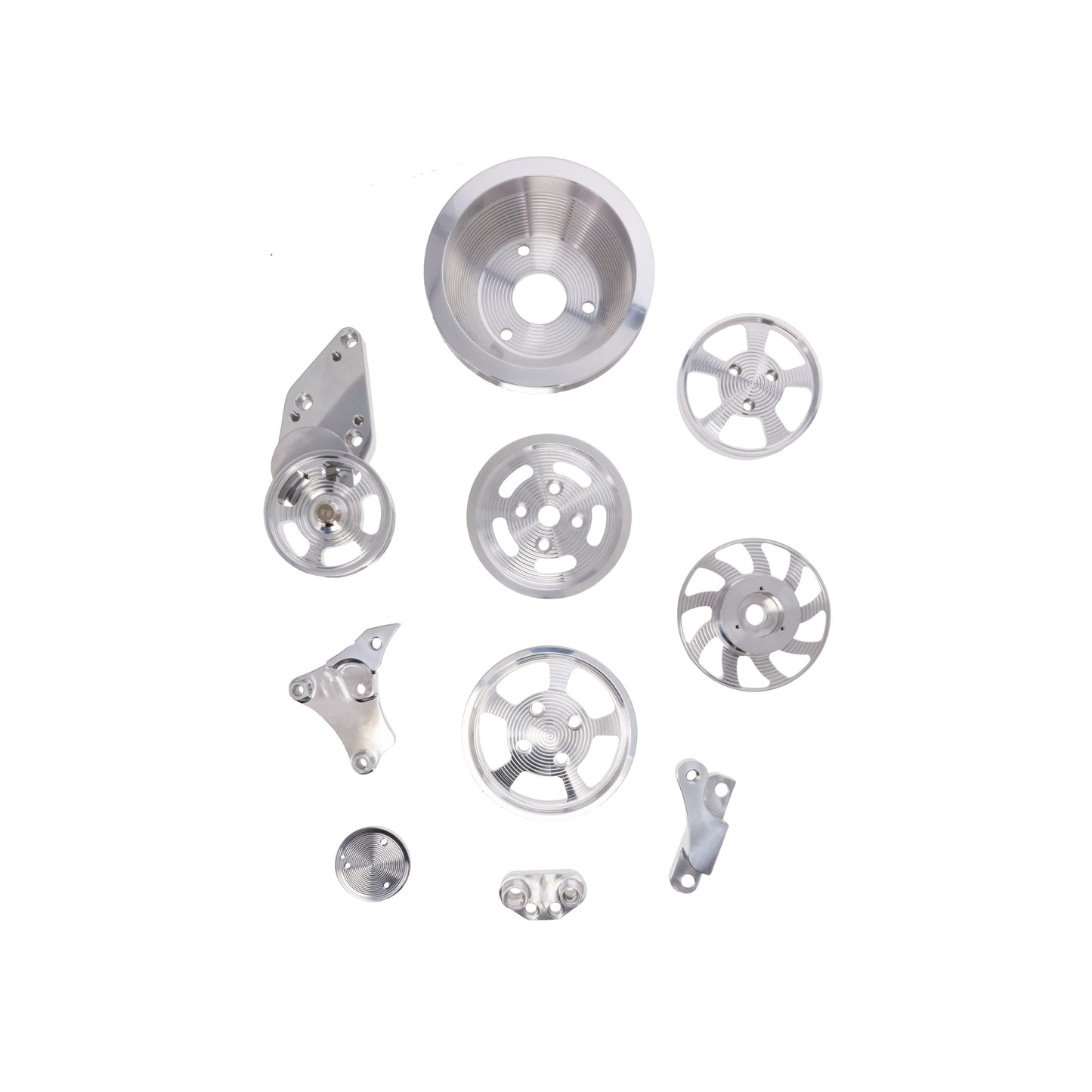 V Series GM LS Serpentine Front Drive System Brackets, Pulleys, and Belt Tensioner - Polished