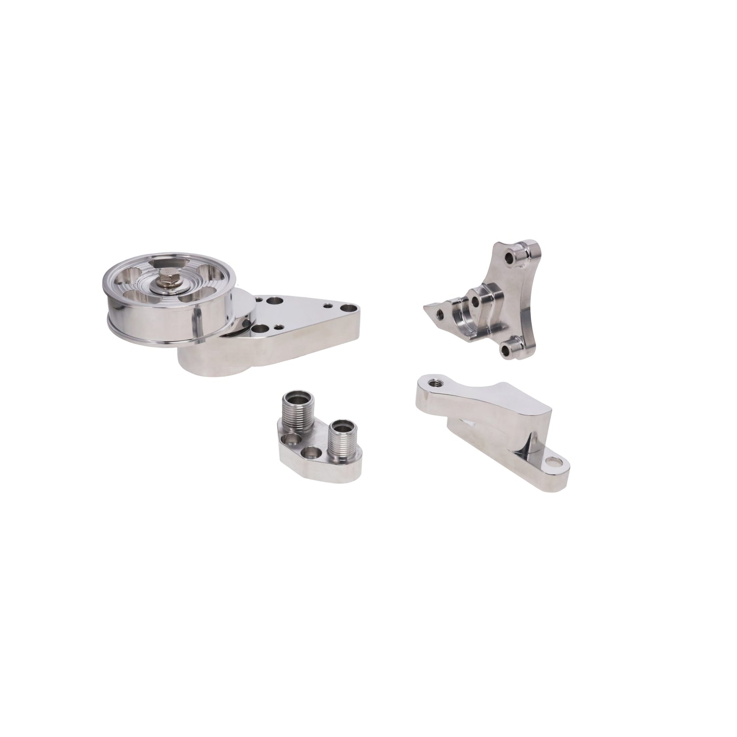 V Series GM LS Serpentine Front Drive System Brackets, Pulleys, and Belt Tensioner - Polished
