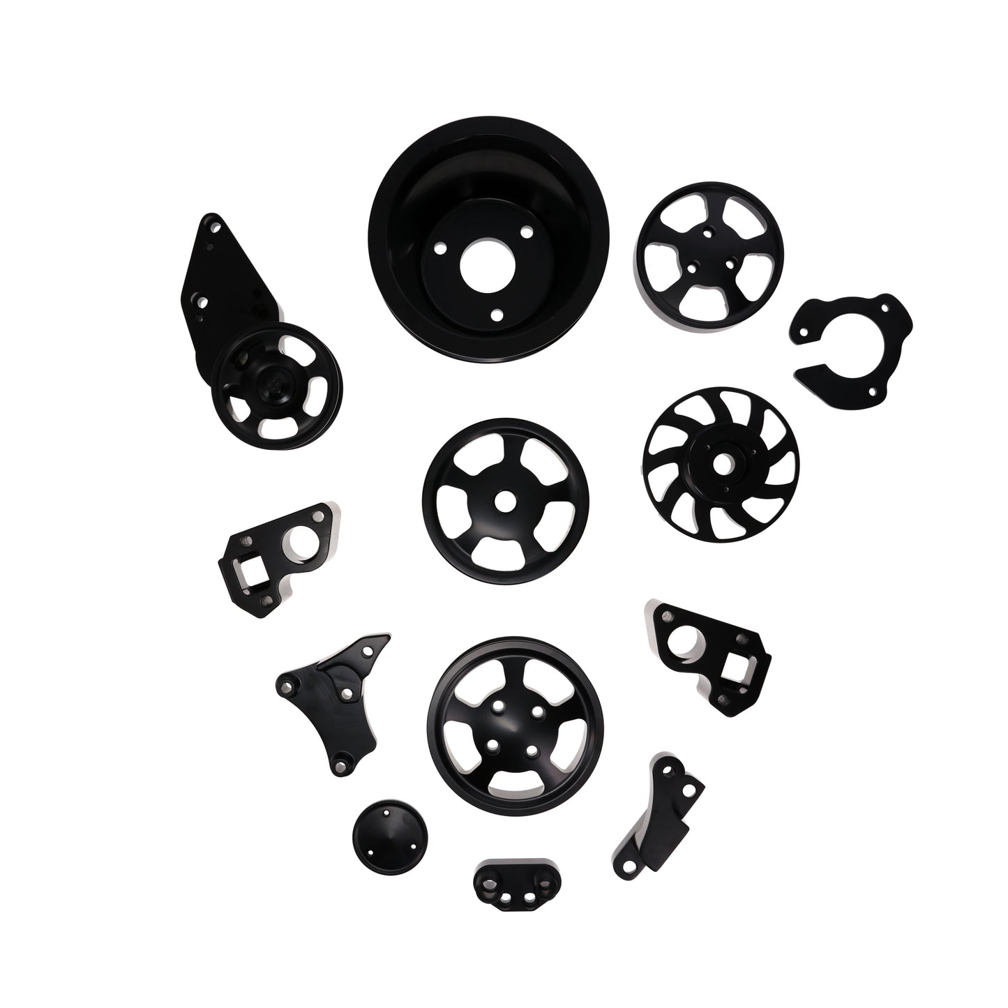 GM LT Serpentine Front Drive System Brackets, Pulleys, and Belt Tensioner - Black
