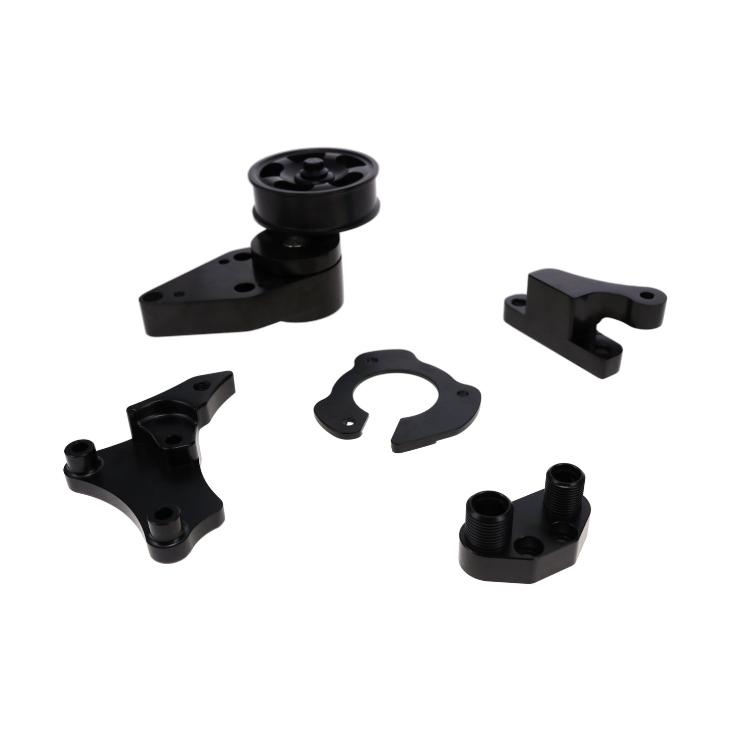 GM LT Serpentine Front Drive System Brackets, Pulleys, and Belt Tensioner - Black