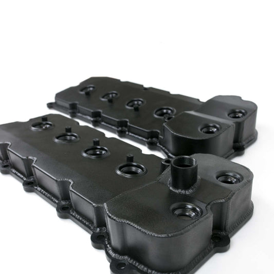 Black Ford 5.0 L Coyote Fabricated Aluminum Valve Covers with Dipstick