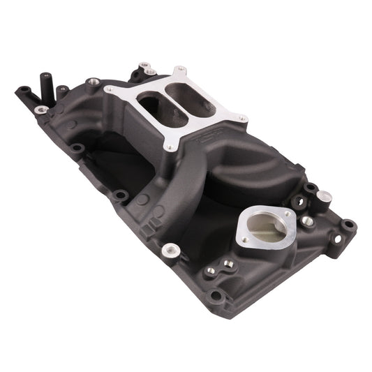 Chrysler Small Block Carbureted Dual Plane Air Gap Black Aluminum Intake Manifold