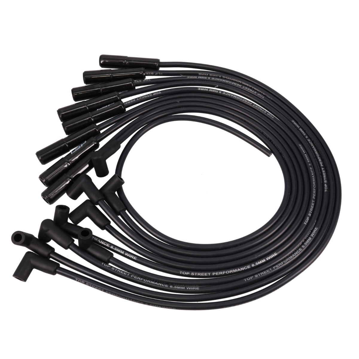 8.5mm Ford Big Block Black Ignition Wires with 180° Ceramic Plug Boots