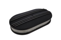 15" X 2" Center Finned Oval Aluminum Air Cleaner Kit, Paper Filter, Flat Base, Black