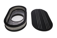 15" X 2" Center Finned Oval Aluminum Air Cleaner Kit, Paper Filter, Flat Base, Black