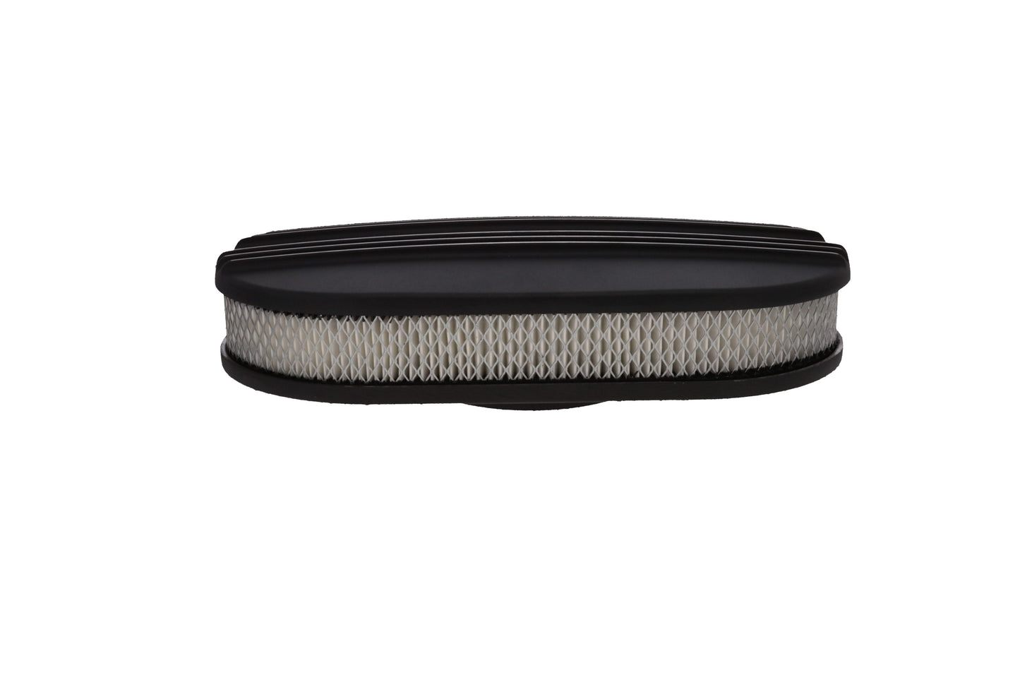 15" X 2" Center Finned Oval Aluminum Air Cleaner Kit, Paper Filter, Flat Base, Black