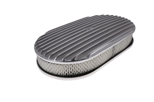 Car air filter with ribbed design on a white background