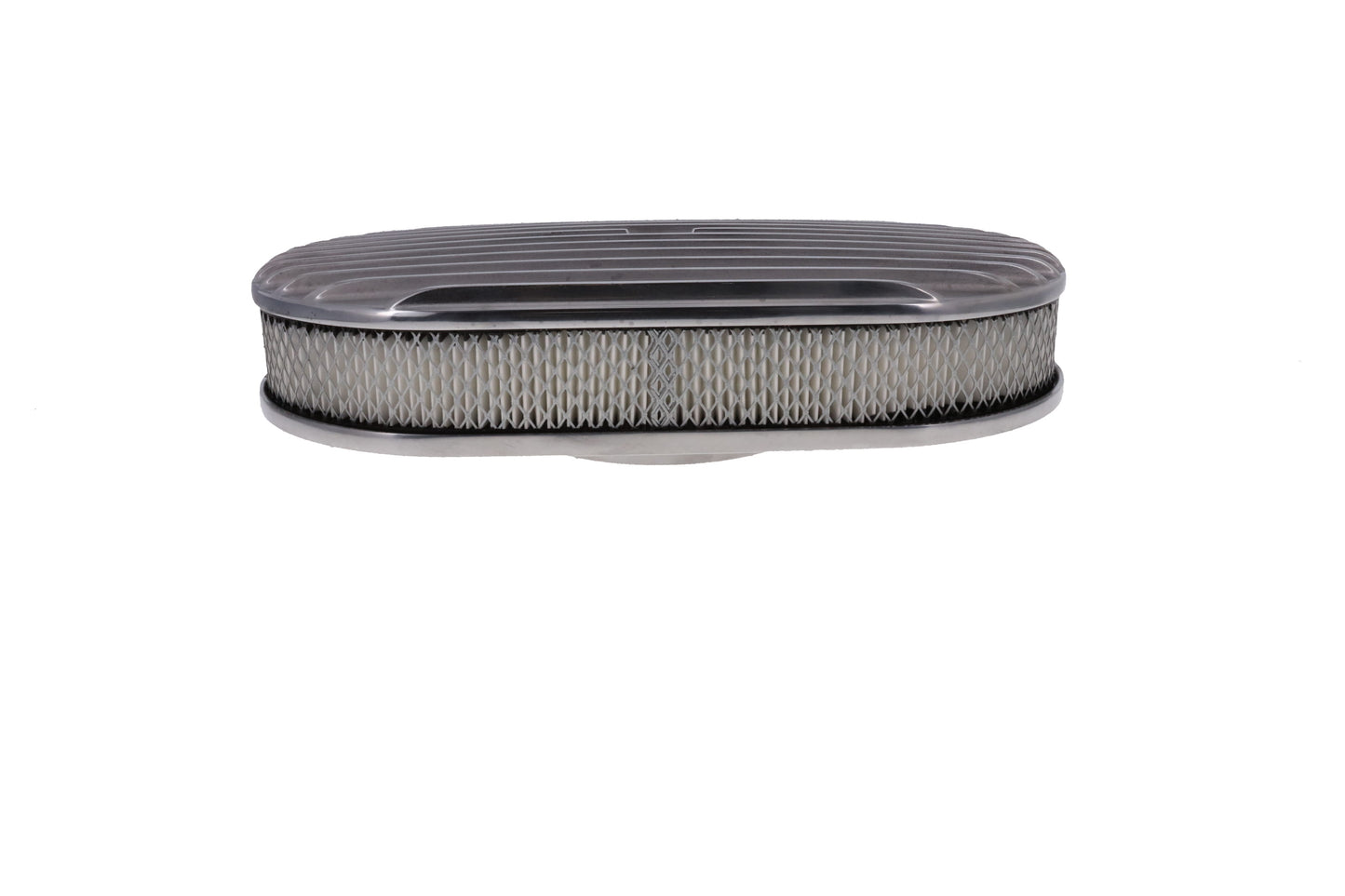 15" X 2" Full Finned Oval Aluminum Air Cleaner Kit, Paper Filter, Flat Base, Polished