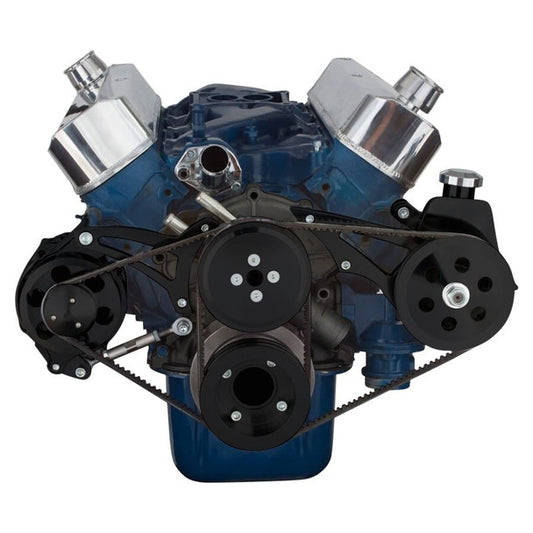 Ford 289-302-351W V-Belt System - Alternator & Power Steering, Shorty Water Pump - Black