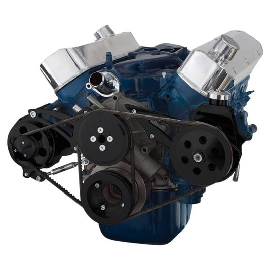 Ford 289-302-351W V-Belt System - Alternator & Power Steering, Shorty Water Pump - Black