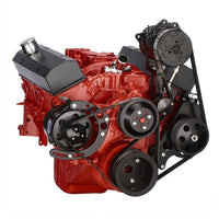 Chevy Small Block Serpentine Conversion - AC Alternator & Power Steering Long Water Pump - Black
