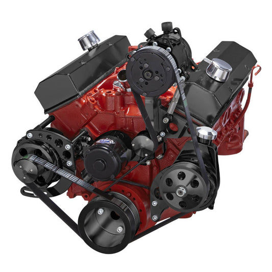 Chevy Small Block Serpentine Conversion - AC, Alternator & Power Steering, Electric Water Pump - Black