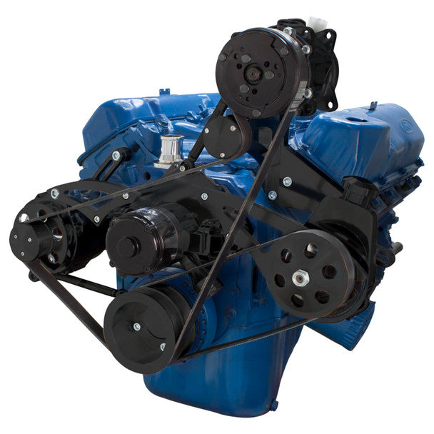 Ford 351C, 351M & 400 Serpentine System - AC, Power Steering & Alternator - EWP - Black