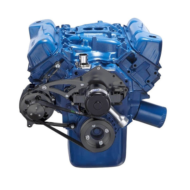 Ford 351C Serpentine System - Alternator Only, Electric Water Pump - Black