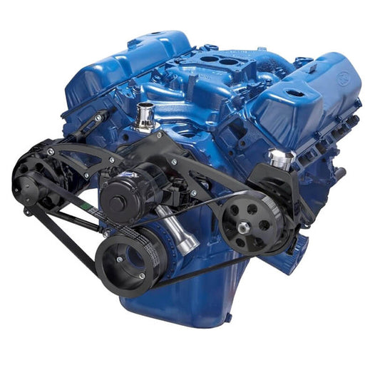 Ford 351C Serpentine System - Power Steering & Alternator, Electric Water Pump - Black