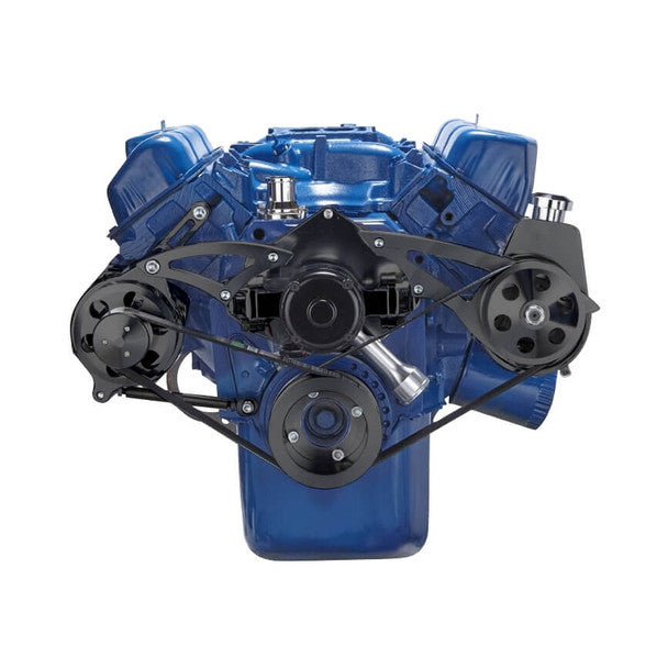 Ford 351C Serpentine System - Power Steering & Alternator, Electric Water Pump - Black