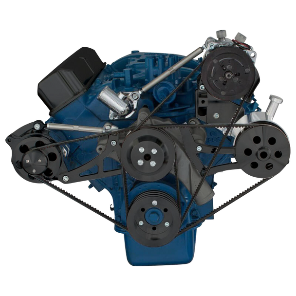 Ford 390 V-Belt System - AC Alternator & Power Steering with Ford Pump - Black
