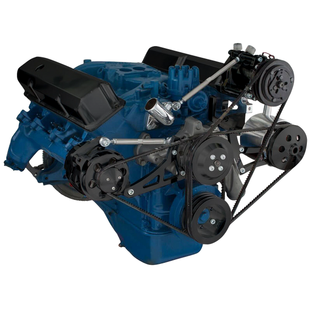 Ford 390 V-Belt System - AC Alternator & Power Steering with Ford Pump - Black