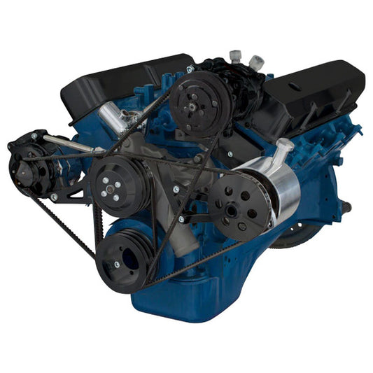 Ford 390 V-Belt System - AC Alternator & Power Steering with Ford Pump - Black