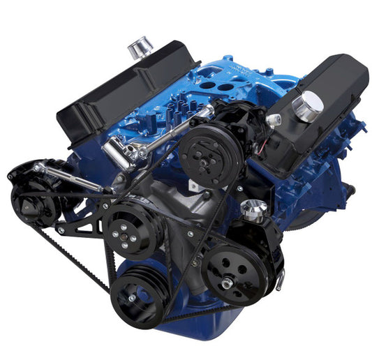 Ford 390 V-Belt System - AC, Alternator & Power Steering - Saginaw Pump - Black