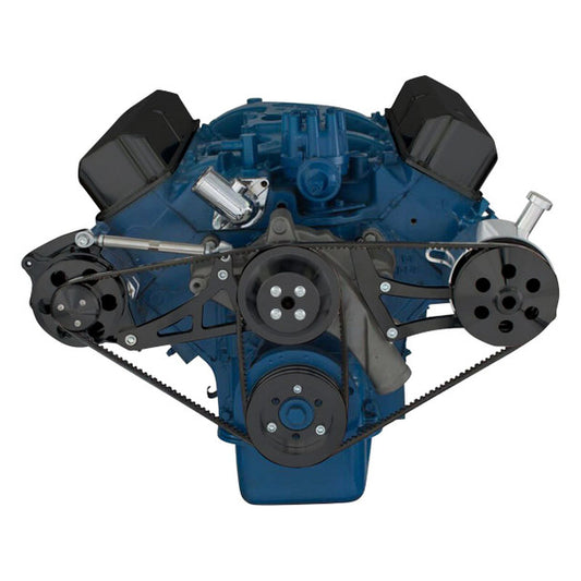 Ford 390 V-Belt System - Alternator & Power Steering with Ford Pump - Black