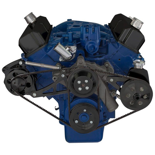 Ford 390 V-Belt System - Alternator & Power Steering with Saginaw Pump - Black