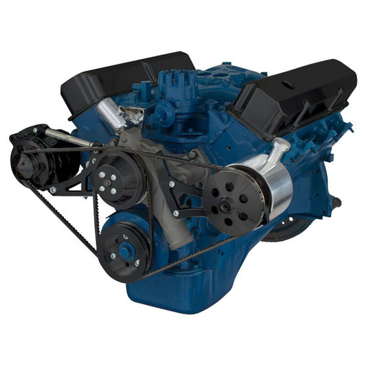 Ford 390 V-Belt System - Alternator & Power Steering with Ford Pump - Black