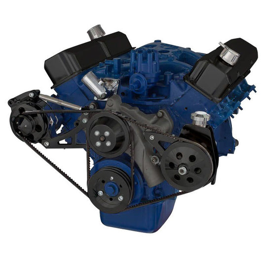 Ford 390 V-Belt System - Alternator & Power Steering with Saginaw Pump - Black