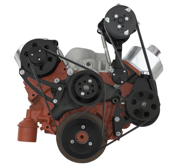 Chevy Big Block Serpentine Conversion Kit - High Mount ALT- Power Steering, AC, Long Water Pump - Black