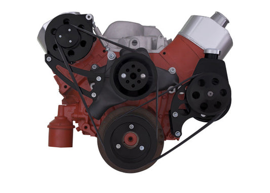 Chevy Big Block Serpentine Conversion Kit - High Mount ALT - Power Steering, Long Water Pump - Black